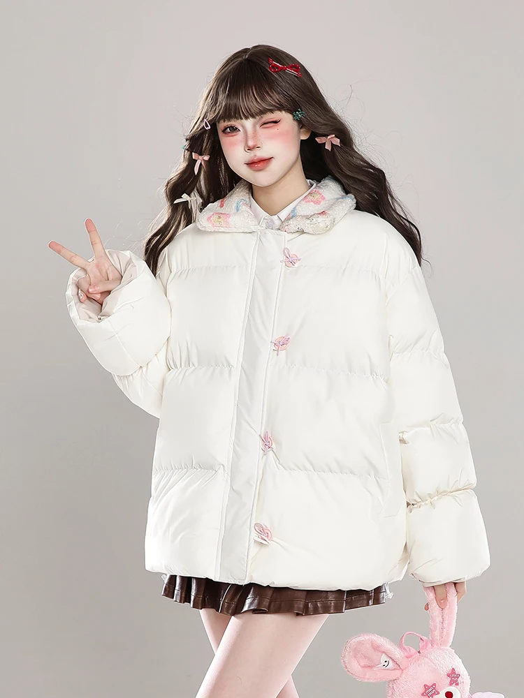 Sweet Thiened Bread Sle Cotton Jaet Women's Winter Loose Casual New Korean Sle Cotton Coat with Fillings Long Sve ...