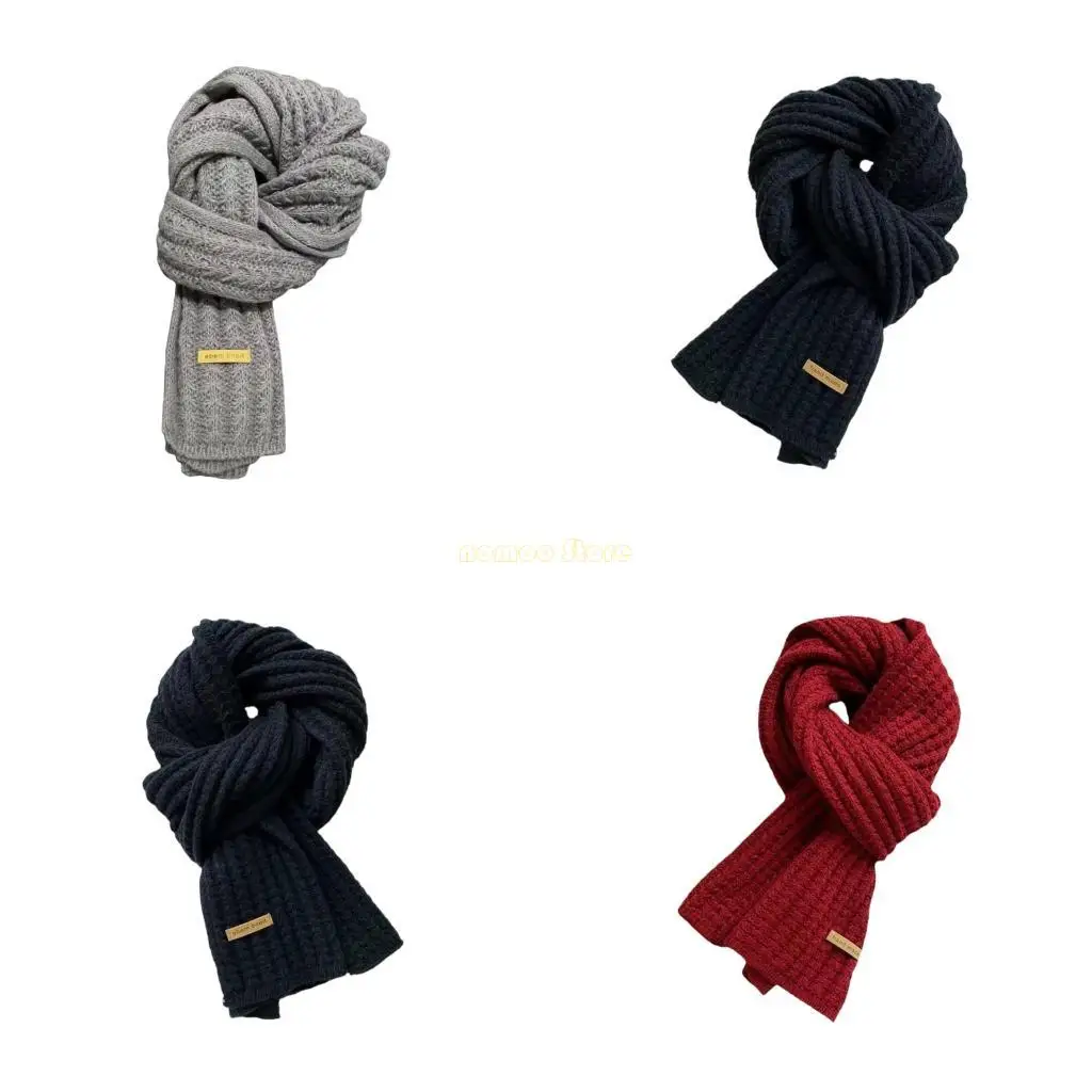 

31BF Теплый зимний шейный шарф Эластичный вязаный дизайн Мягкий модный шейный платок унисекс