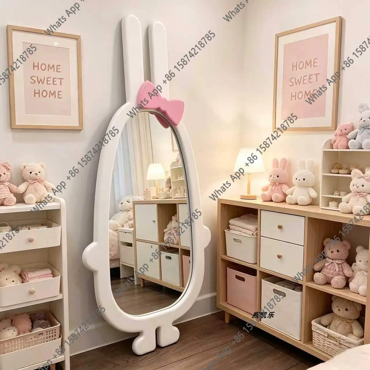 Nordic style full-length mirror style wall hanging cute rabbit fitting mirror European style cute girl full-length mirror