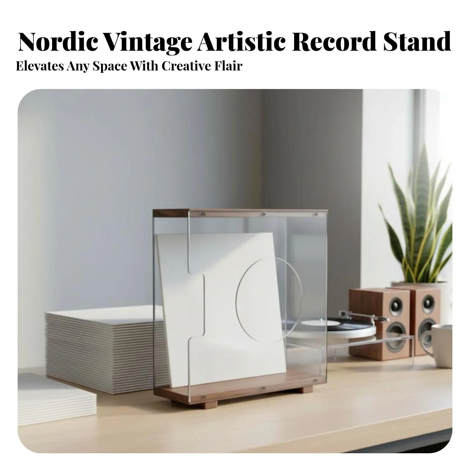 Wood and Acrylic Record Holder Stylish Design LP Display Stand Anti-Yellowing Desktop Vinyl Rack for Audiophiles, Home Office,