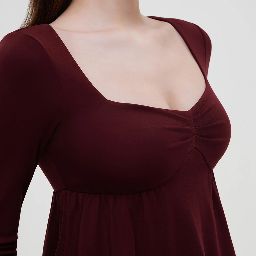Damen Fairy Y2k Cottage T-Shirt Coquette Quadratischer Ausschnitt Langarm Babydoll Tees Herbst Frühling Vintage Kleidung Lässiger Pullover Top – Detail 8