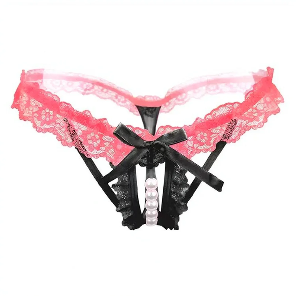 Calzoncillos de encaje con perlas, diseño sexy, abiertos en la entrepierna, ropa interior suave y cómoda para mujer, ideales para el verano.