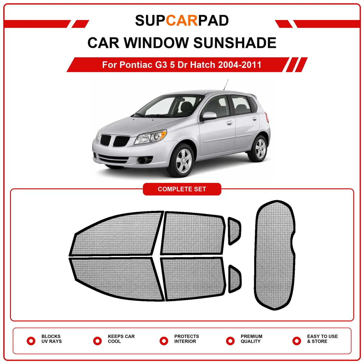 For Pontiac G3 5 Dr Hatch 2004-2011 Pre‑Cut Auto Window Sunshade Anti‑UV Car Sun Visor Protector