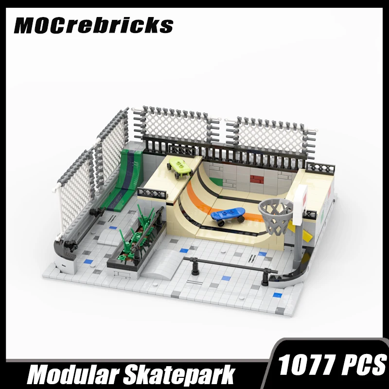 MOC-35785 Stad Straat Park Modulair Gebouw Skateboarden Veld Bouwsteen Assemblagemodel Mini Speelgoed Bakstenen Kinderen Vakantiecadeaus