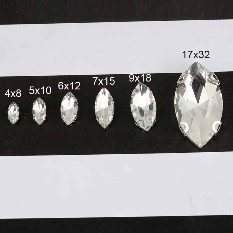 RESEN-Strass en Verre Argenté pour Accessoires de Vêtement, 4x8/6x12/7x15mm
