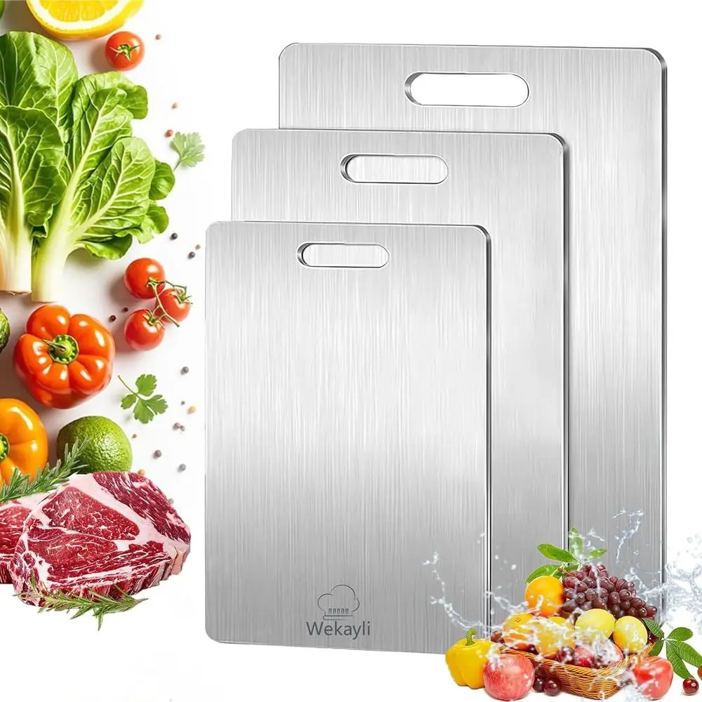 

Cutting Boards Set, 3 Piece Kitchen, Stainless Steel Non Stick Chopping Boards for Meat, Fruit & Vegetable (15 x 11, 13 x 9, 10