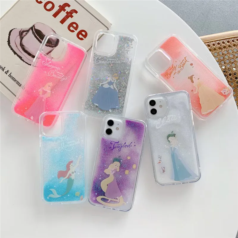 Luxury 3D Bling Glitter Cinderella Alice Snow Princess Long Hair Quicksand case for iphone 15 14 Pro Max 11 12 13 X shell