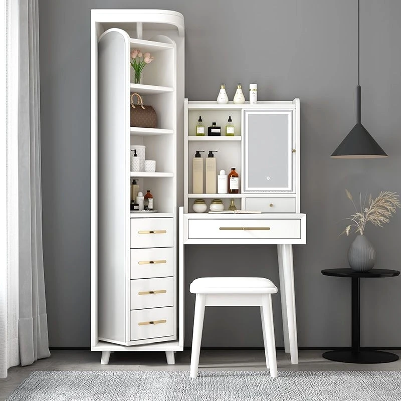 

Solid wood dresser full mirror integrated light luxury makeup table bedroom modern simple dressing mirror makeup table storage