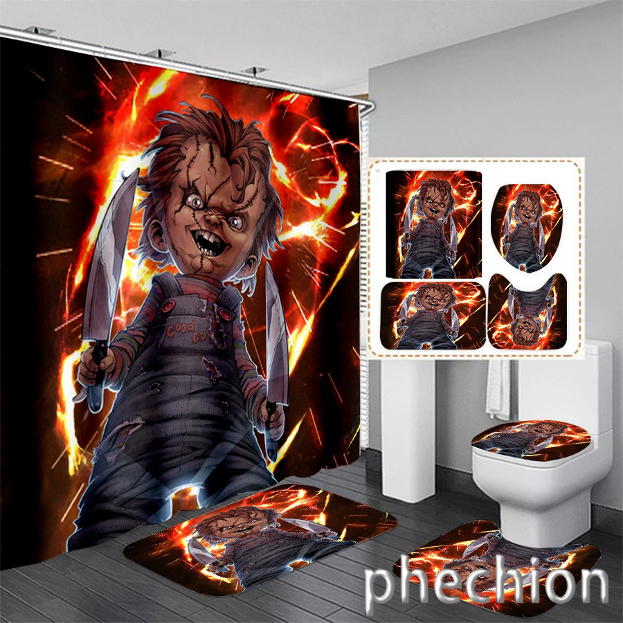 New 3D Print Chucky Shower Curtain Waterproof Bathroom Curtain Anti-slip Bath Mat Set Toilet Rugs Carpet VR64