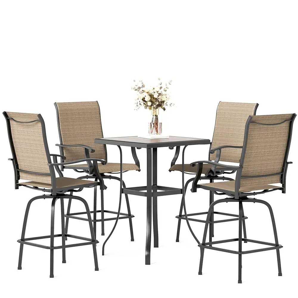 

5 Piece Outdoor High Top Bar Set, Bar Height Table And Chairs For Patio, Waterproof Bar Height Bistro Set For 4,Brown