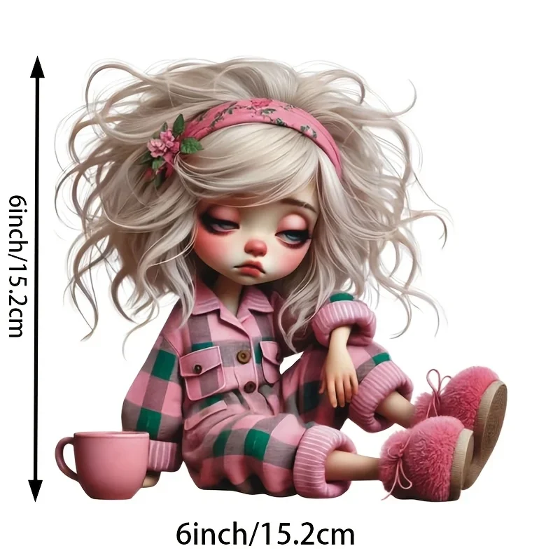 Vintage Pink Plaid Coffee Girl Sticker 1PC 2D Flat Waterproof Vinyl Decal Car Laptop Water Bottle Wall Cup Decor