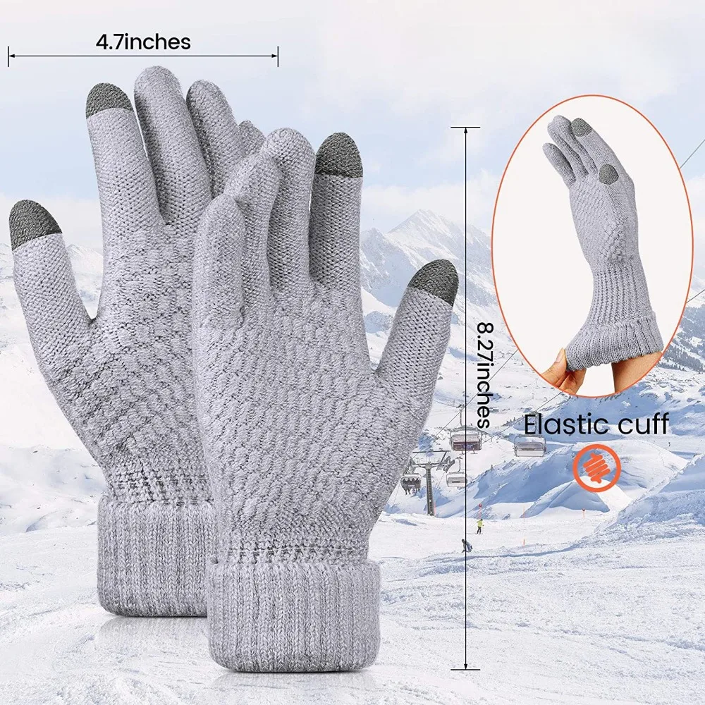 

Winter Warm Touch Screen Gloves Women Men Stretch Classical Knit Mittens Wool Full Finger Outdoor Cycling Driving Skiing Gloves