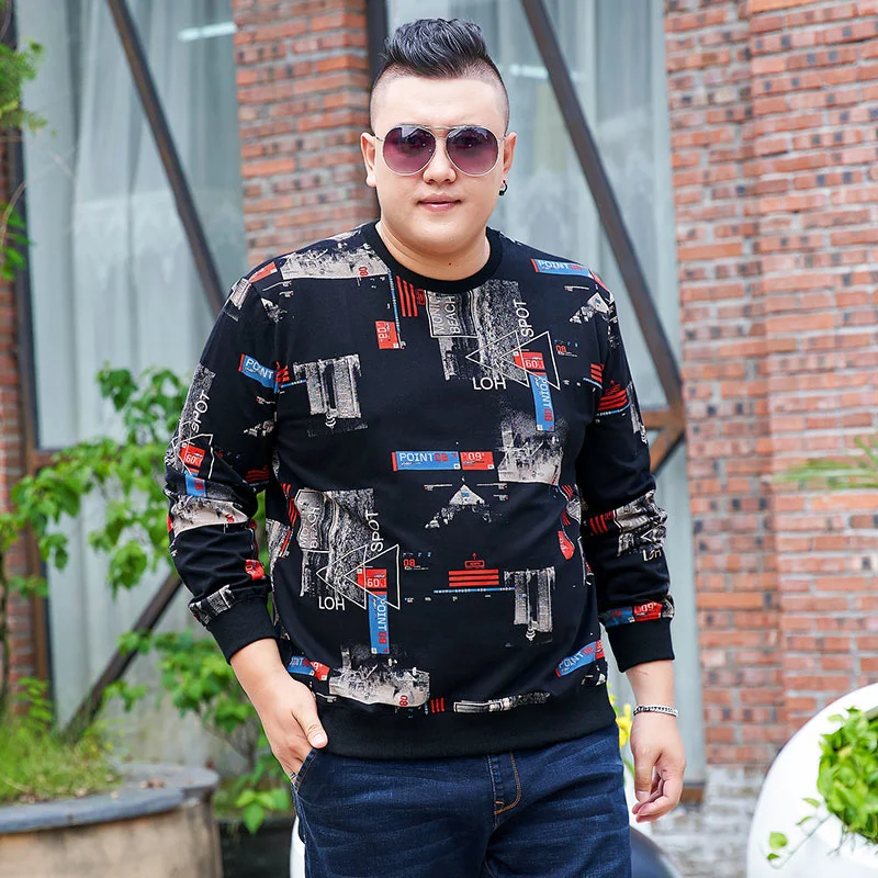 Oversized Men Sweatshirt Spring Autumn Long Sleeve Tops Pattern Male Loose Cotton Plus Size 6XL 7XL 8XL 10XL Black Sweatershirt