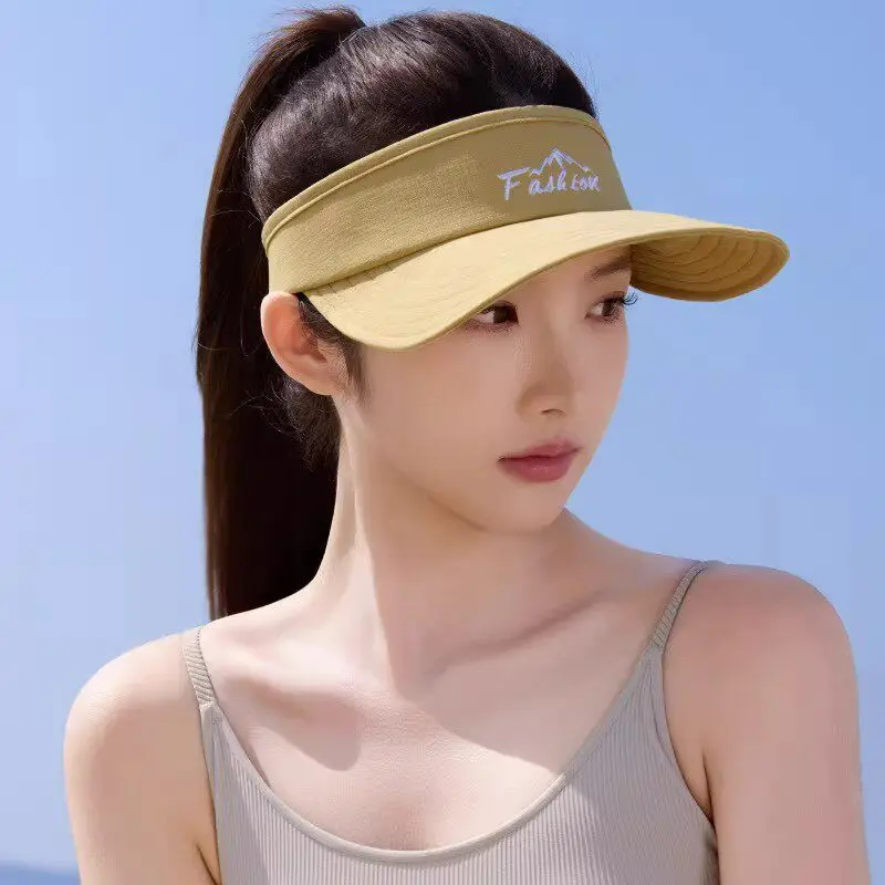 Women Summer Sun Visor Hat Large Brim UV Protection Embroidered Empty Top Cap Outdoor Beach Sports