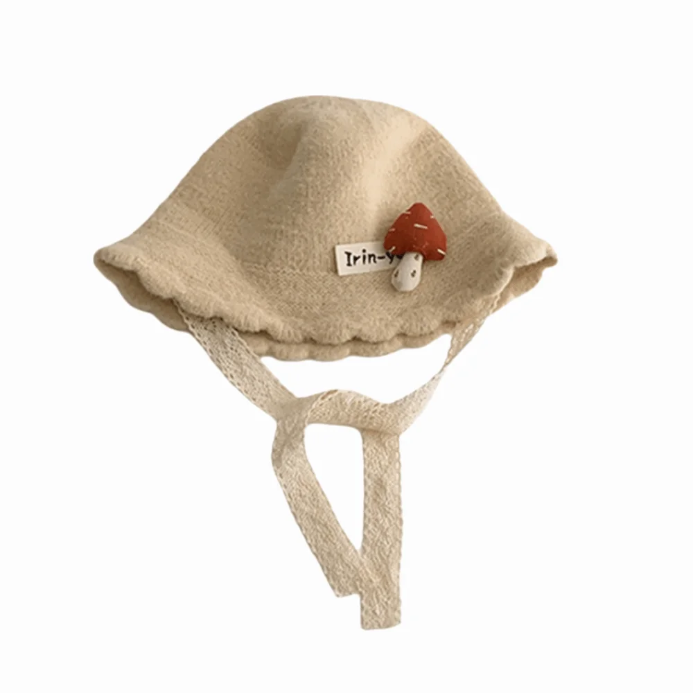 

Soft Warm Knitted Hat Mushroom pattern Solid Color Curled Fisherman Cap Thicken Windproof Baby Bucket Hat Winter Season