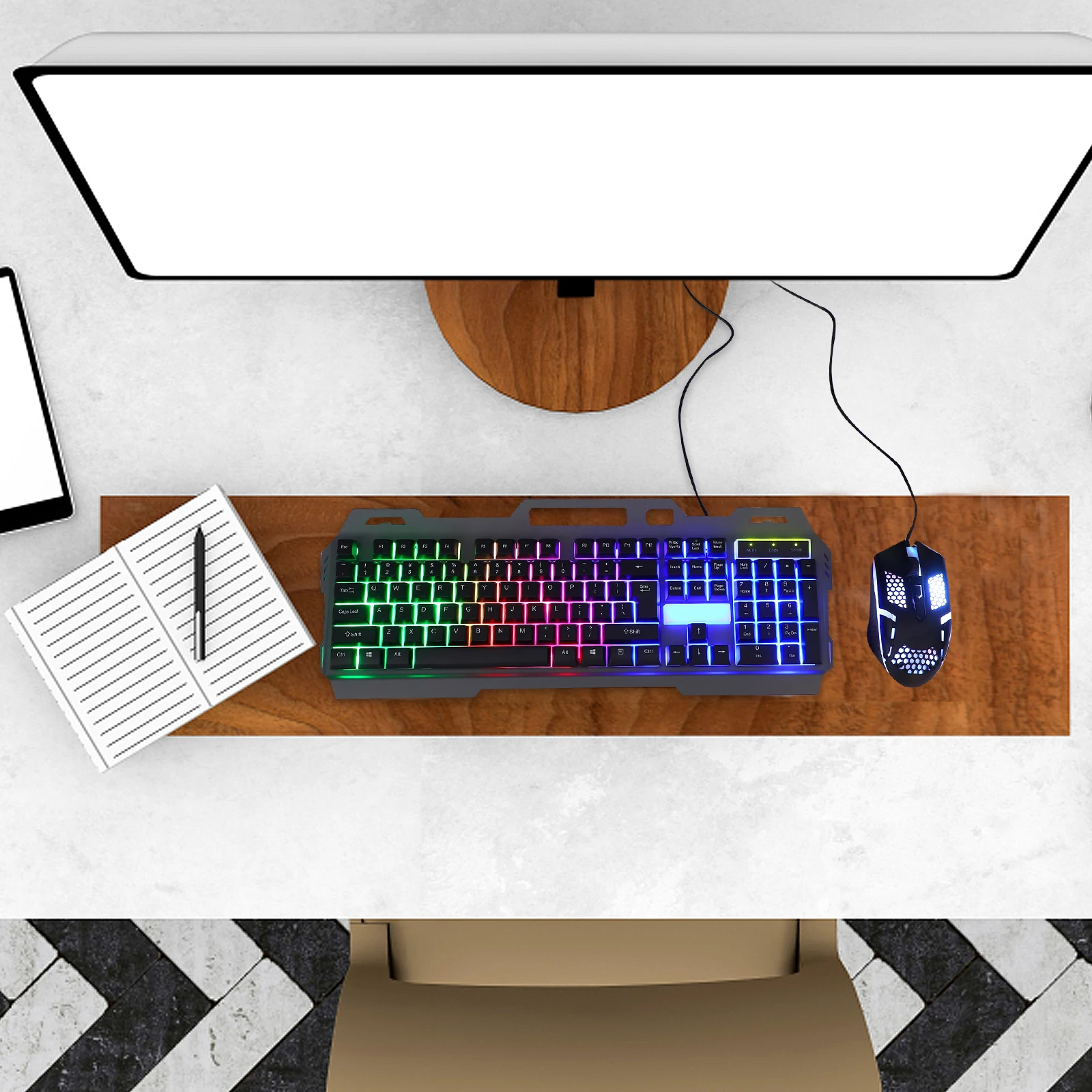 

Colorful Backlight Computer Gaming Keyboard Mouse Set Floating Keycap Waterproof Gaming Keyboard Mouse Gaming Accessories (Black