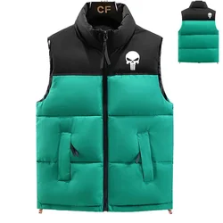 Winter New Fashion Warm Male Winter Vest Light Down Cotton skull print Mens Work Vest Waistcoat classic men's cotton jacket