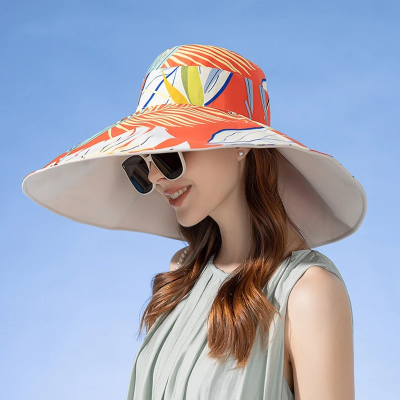 Sombrero de ala ancha de doble cara para mujer, protección solar, gorra de playa de flores, elegante protector solar para exteriores, novedad de