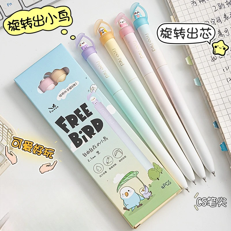 

4PCS Creative Bird Design Ballpoint Pen with Gradient Color Aesthetic Quick-Dry Ink for Exam Note Taking Student Gift Set