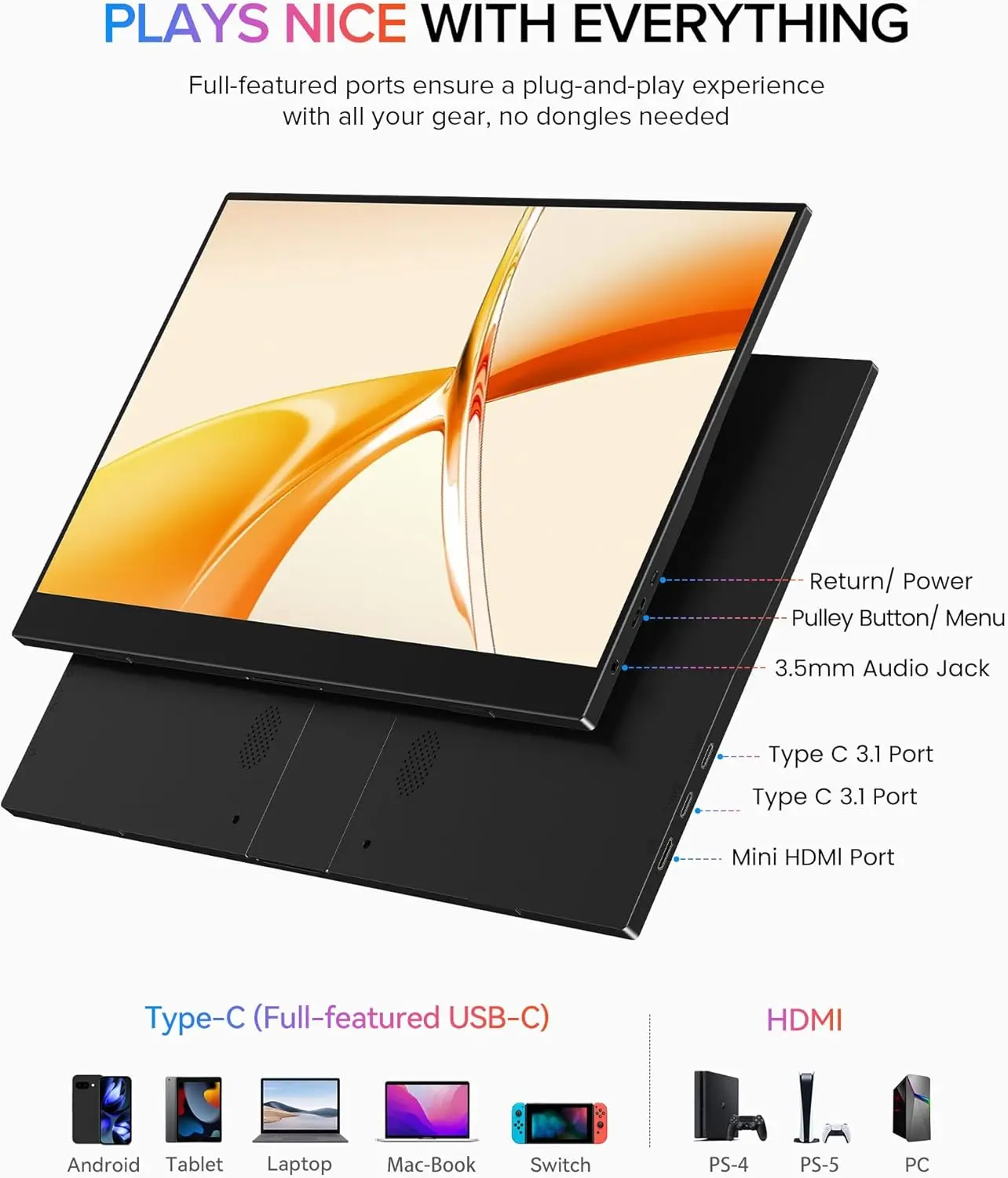 XAITH UCKY 15.6 Inch FHD Portable Monitor, 1920×1080 IPS HDR, 60Hz Refresh Rate, Eye-Care Screen. Compatible with PC, Laptops an