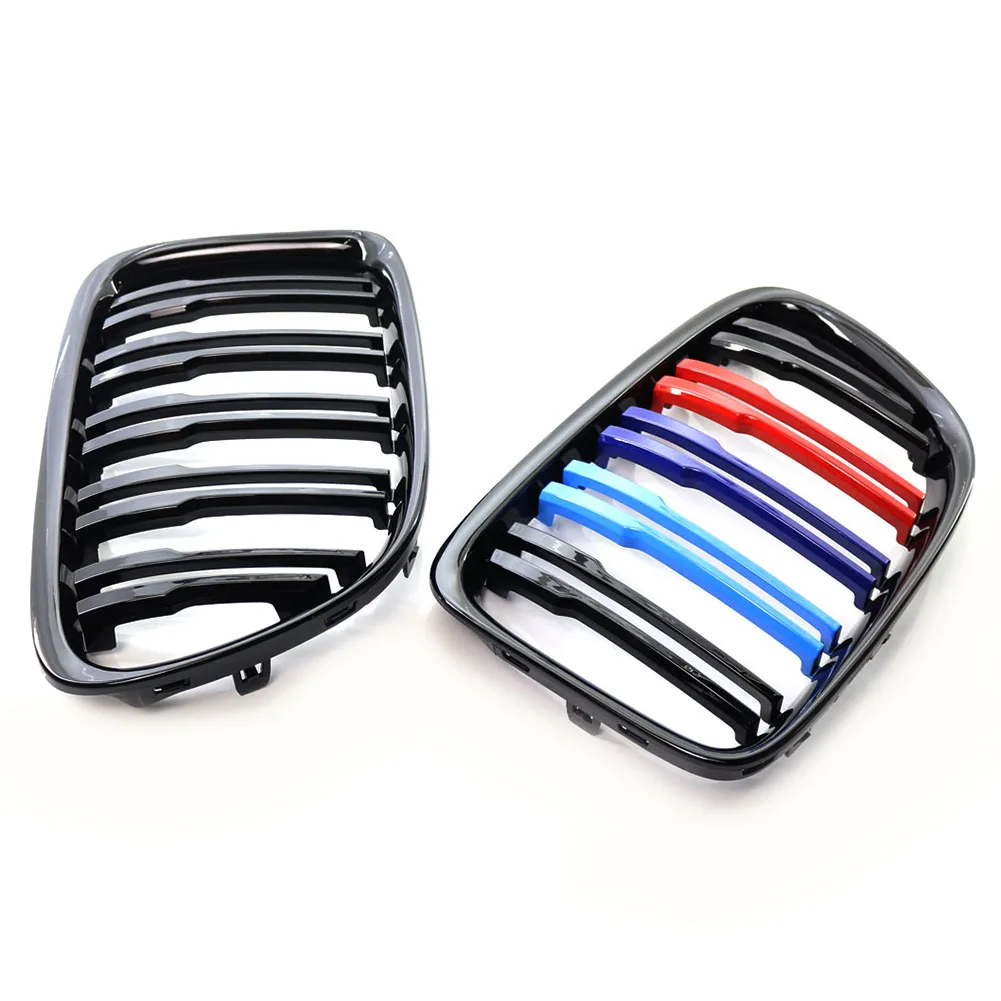 Replacement Kidney Grills Gloss Black M Color Double Slats Double Line Black M-Color Front Grill for BMW E84 X1 10-15