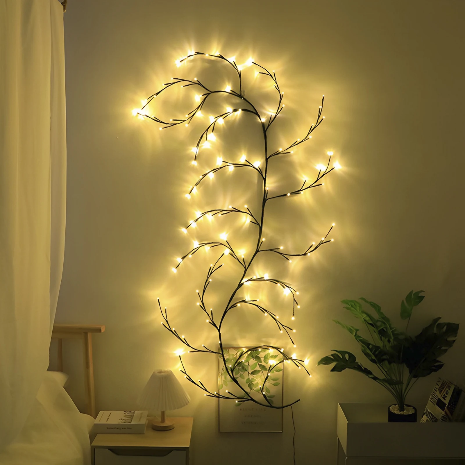 

144LEDs Artificial Botanical Twig Lights Rattan Vine Night Lights Willow Branches Wall Lights Bedroom Bedside Decorative Lights