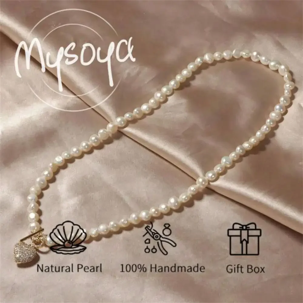 

MYSOYA White Baroque Pearl Necklace Heart Pendant 6-7mm Pearls Gift Box Birthday/Wedding Gift Anniversary Gift Party Gift