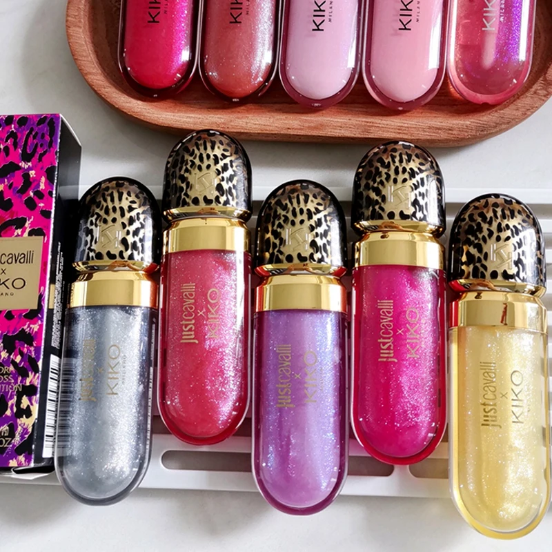 Original Kiko Leopard Print 3D Mirror Lip Glaze Purple Fine Shimmer Lasting Moisturizer Lip Gloss Lipstick Pure Seductive Makeup