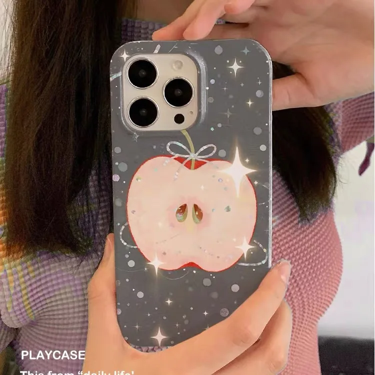 Ins Grey Star Apple Phone Case for IPHONE 17 Air 16E 15 PROMAX 14 Plus 13 12 MINI 11 PRO 16Plus XR XS MAX SE Acrylic Phone Cover