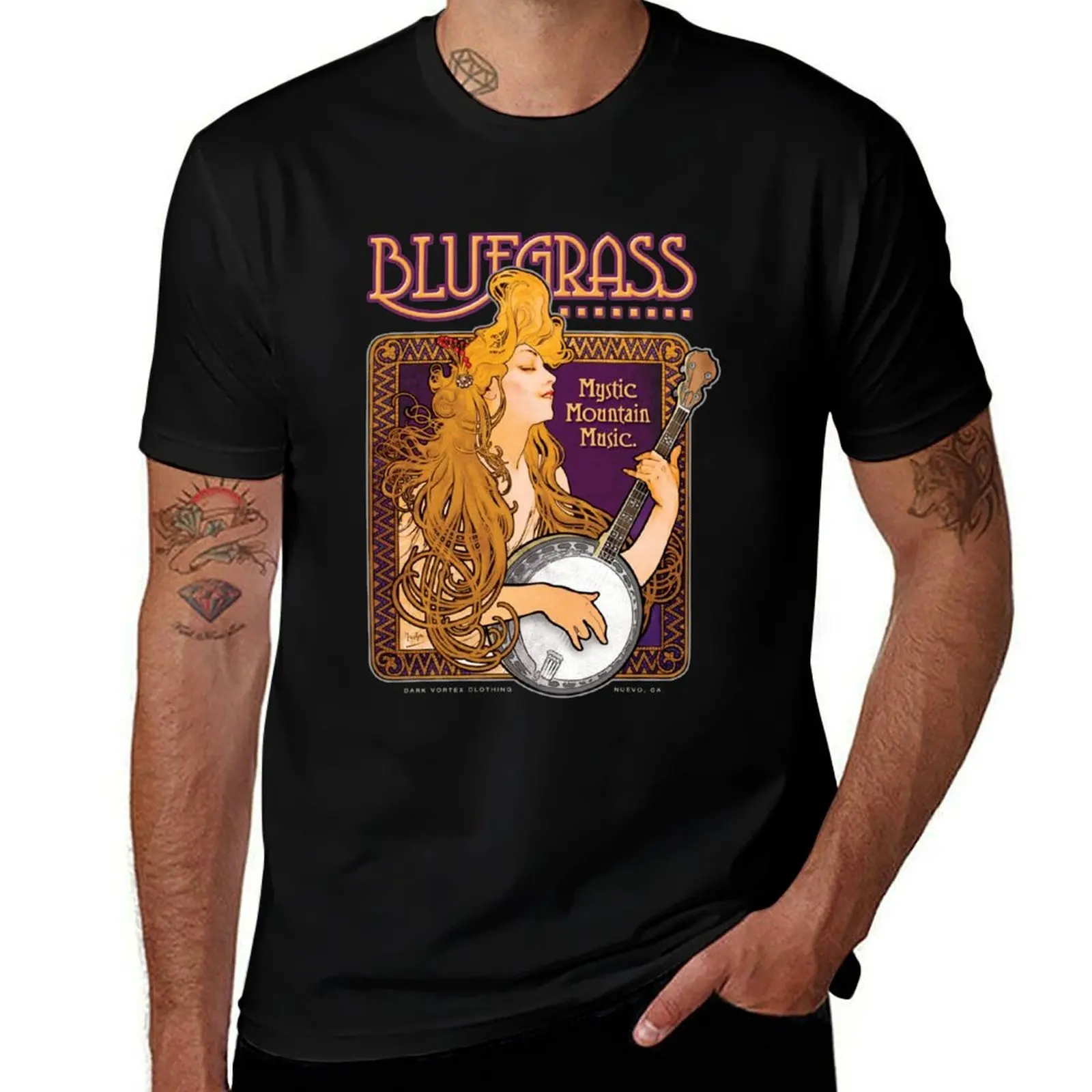 Bluegrass Shirt Alphonse Mucha Inspired Banjo Girl T-Shirt Casual Everyday Wear T-Shirt