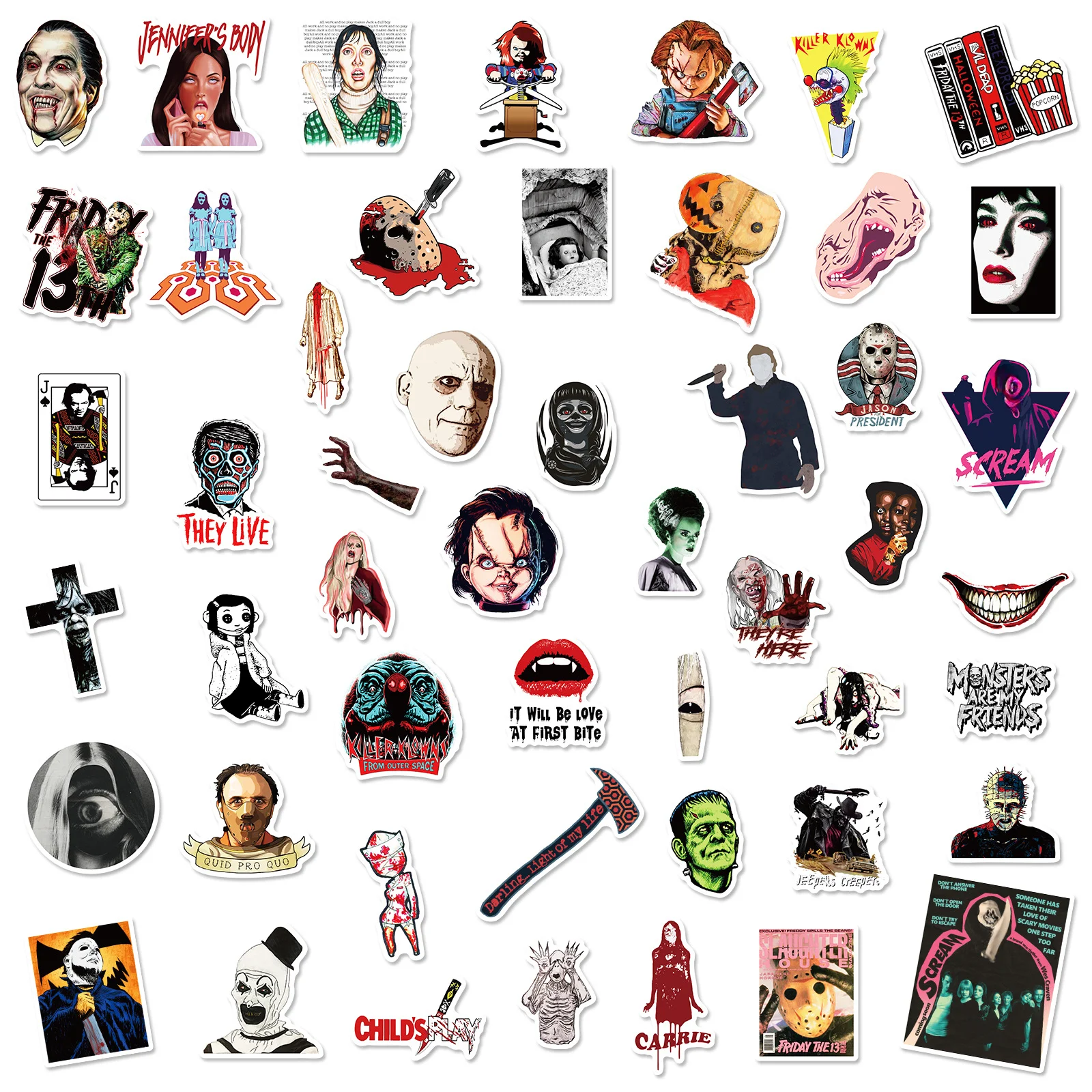 10/50/100pcs Mixed Horror Film Thriller Stickers for DIY Phone Motorcycle Helmet Scrapbooking Laptop Suitcase Skateboard