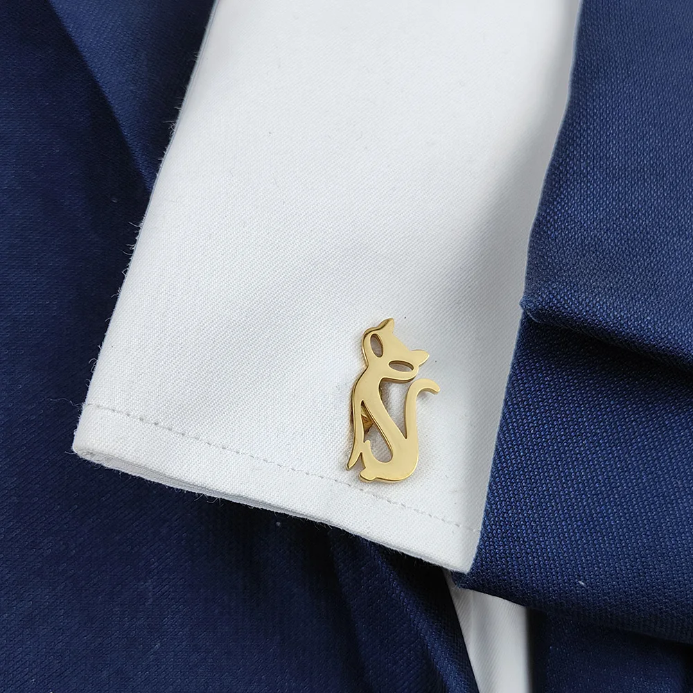 Cufflinks 316L Stainless Steel 18K Gold Plated Hollow Line Cat Silhouette Design Mens Shirt Cuff Links Wedding Business Jewelry