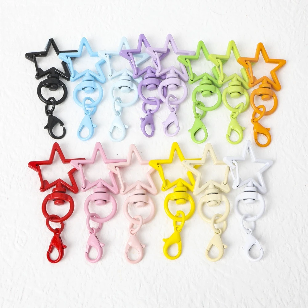 14pcs Colorful Fashion Mini Star Shaped Snap Keychain Claw Clasp With Hanging Buckle Jump Ring For DIY Crafts Ornaments Accessor
