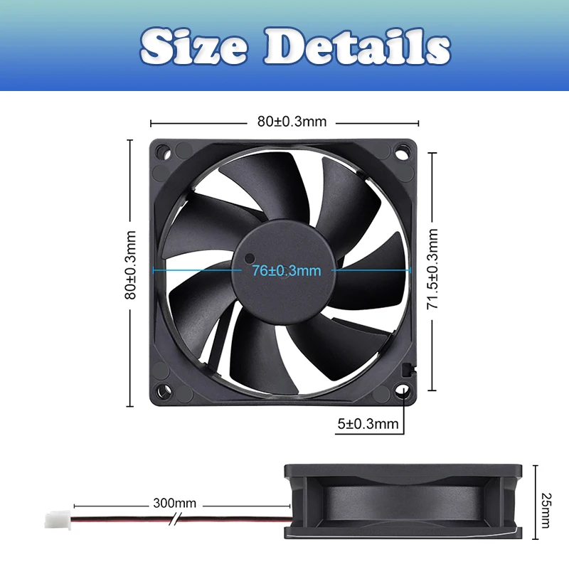 1PCS Gdstime DC 48V 2Pin 80mm 80x80x25mm 8CM 8025 Ball Bearing Cooling Axial Fan 80*25mm Brushless Laptop PC CPU Case Cooler Fan