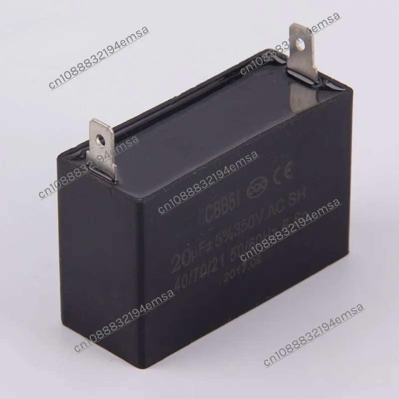 CBB61 Fan Capacitor, Starting Capacitor 20UF 350V Fan Motor Air Conditioner Capacitor, Single Insert with Angle