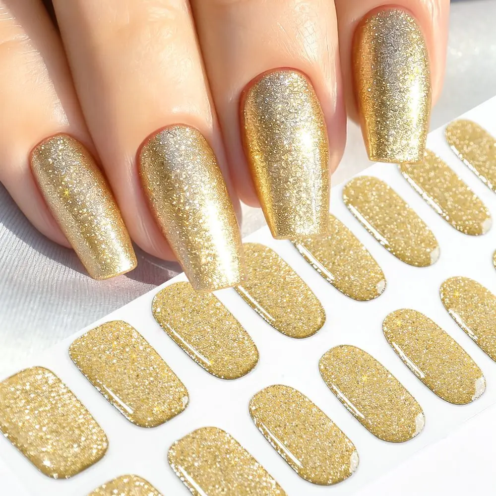 Sparkling Gel Nail Wraps Adhesive Manicure Stickers Shiny Powder Nail Art Decor Semi Cured For Long Lasting Fingernails