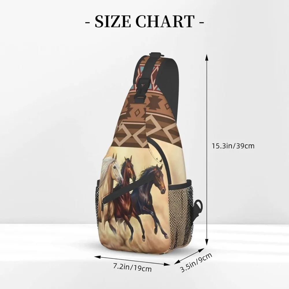 Zaino a tracolla a tracolla Aztec Boho etnico Western Horse Chest Bag tre cavalli corrono nella borsa a tracolla regolabile Desert Sandstorm