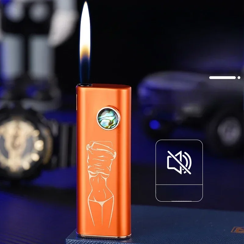 2024 Fashion Silent Ignition Butane Gas Lighter Aluminum Shell Alloy Compact Portable Open Flame Inflatable Lighter