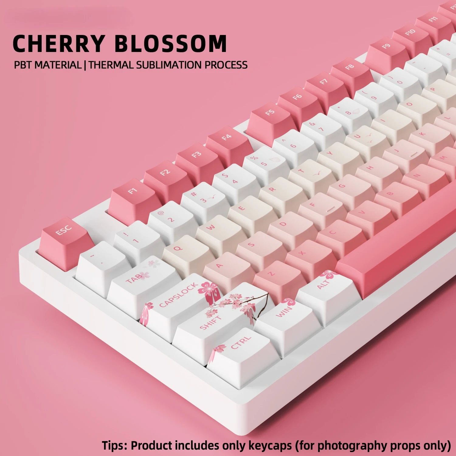 Pink Cherry Blossom Key Caps Mechanical Keyboard Keycaps Cherry Profile 109 Keys PBT Sublimation Compatible with 87 Keyboards