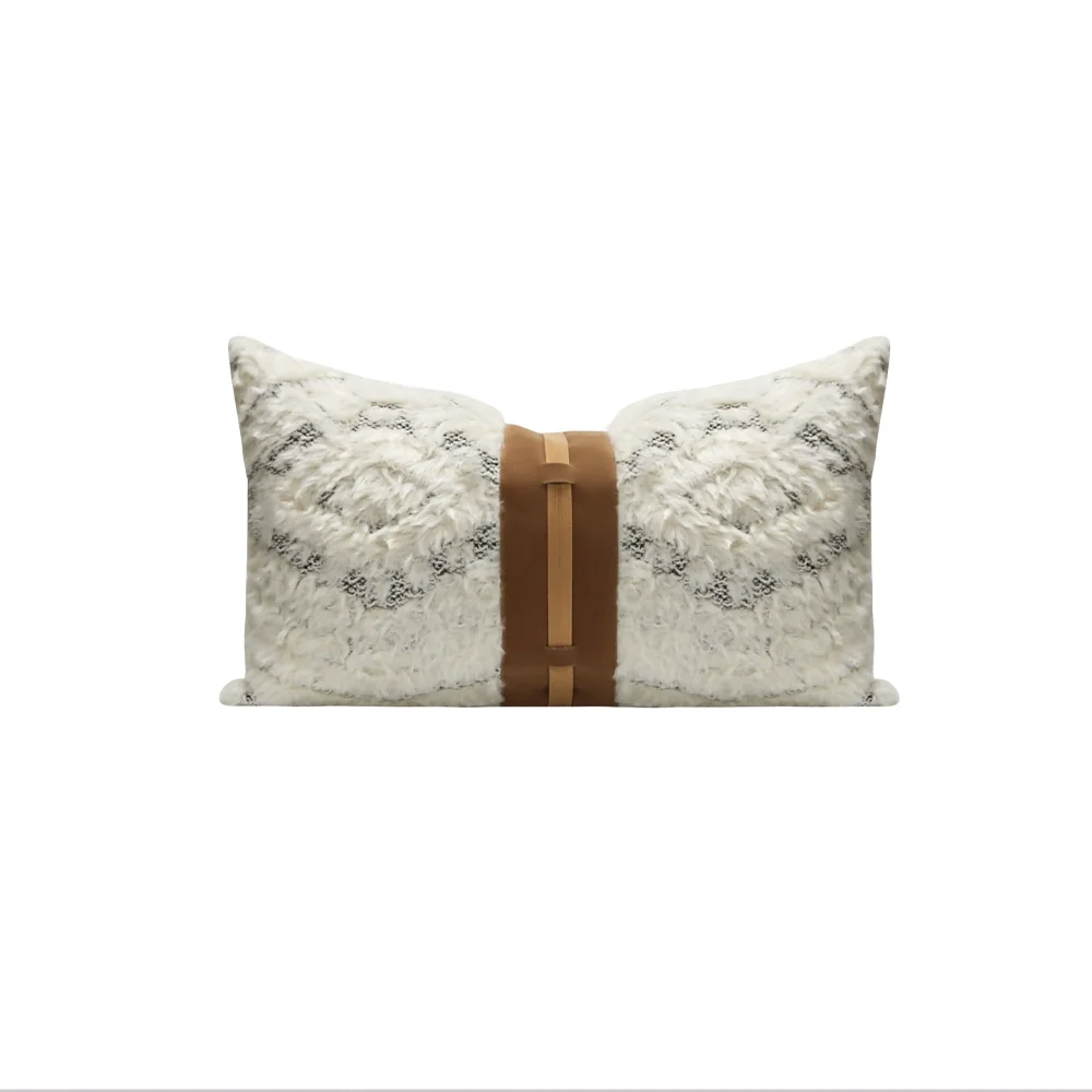

RUIYI White Genuine Fur Patchwork Waist Pillow Showroom Hotel Living Room Sofa Luxury Cushion Pillow Case Cover For Home Decor