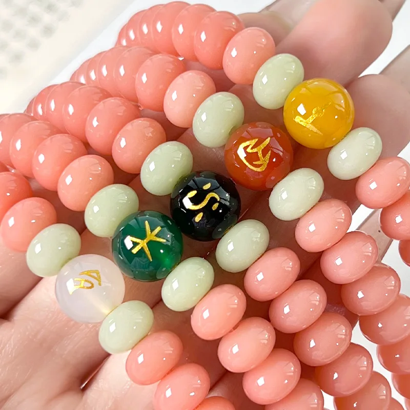 Natural Five Elements Bodhi Hand String Women's Double Circle Cherry Blossom Powder Abacus Beads Shake Sound Pop Bodhi