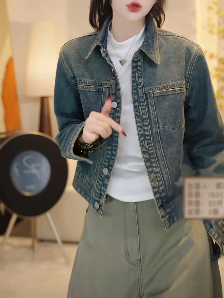 เสื้อแจ็คเก็ตยีนส์แฟชั่นสำหรับผู้หญิง คอปก สปริง/ออทัมน์ รุ่นใหม่ ระบายอากาศได้ดี สไตล์ลำลอง เสื้อคลุมผู้หญิง