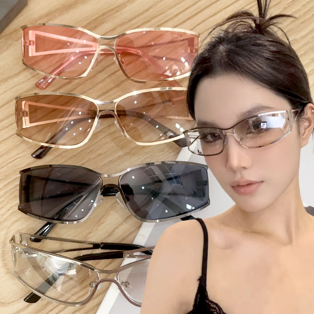 2024 New Metal Hollowed-out Oval Sunglasses Y2k Steampunk Retro Sunglasses Street Shot Concave Shape Spice Girl Sunglasses UV400