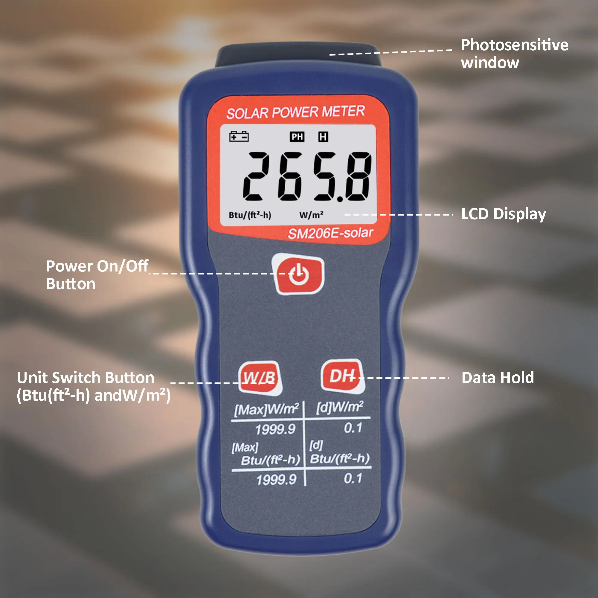 ZIBOO الشمسية الطاقة الشمسية متر الضوء متر اختبار الإشعاع الشمسي البصرية الشمسية SM206E