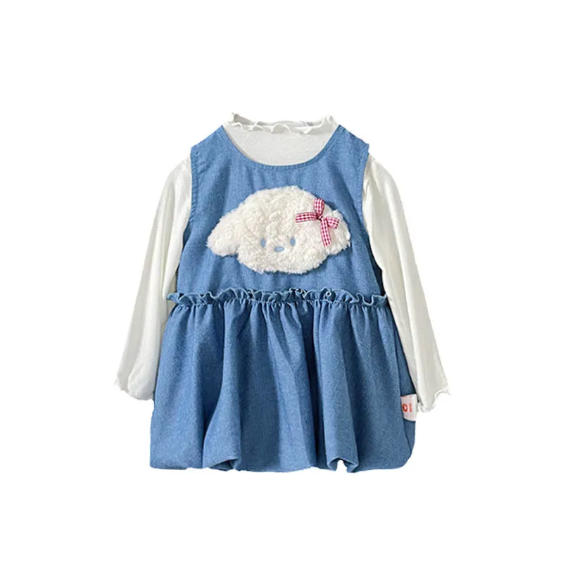 Spot GoodsQT259603Girls Suit2025Autumn New Cartoon Plush Patch Puffy Dress Inner Layer Trendy