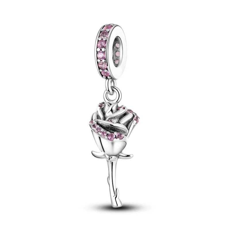Silver Plated Charms Beads Plants Flowers Rose Tree of Life Clip Dangle Fit Original Bracelet Bangle Jewelry