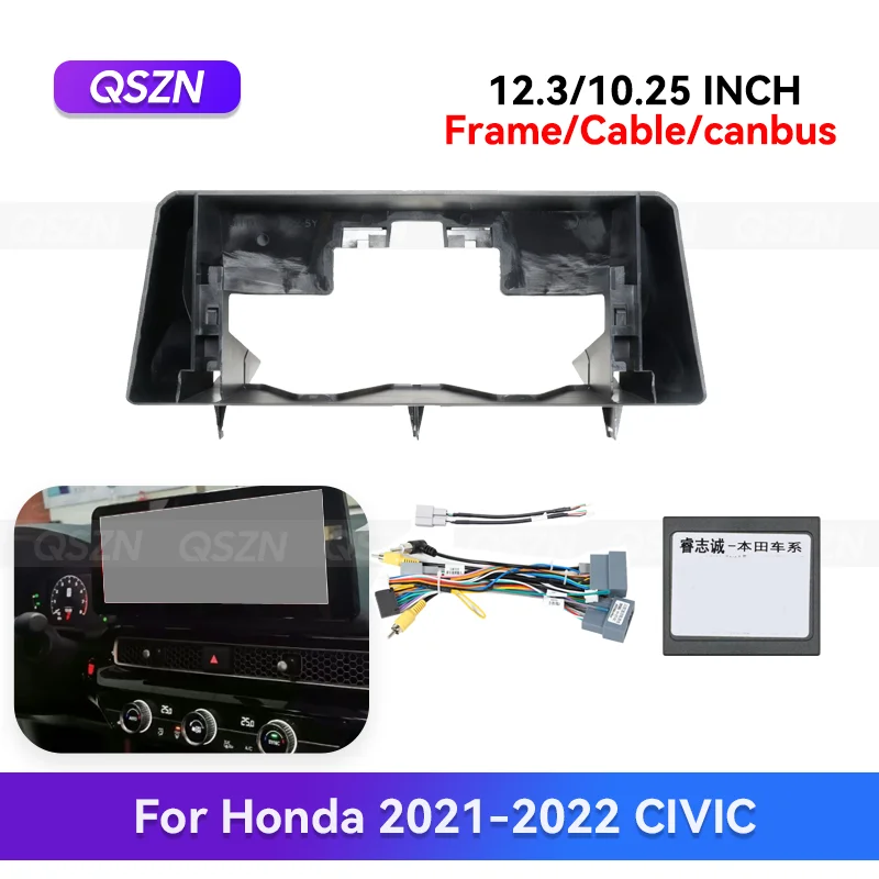 qszn-123-1025-インチホンダシビック-2021-2022-アンドロイドカーラジオフェイシアステレオフレーム-gps-マルチメディア配線ハーネス-canbus-ボックス