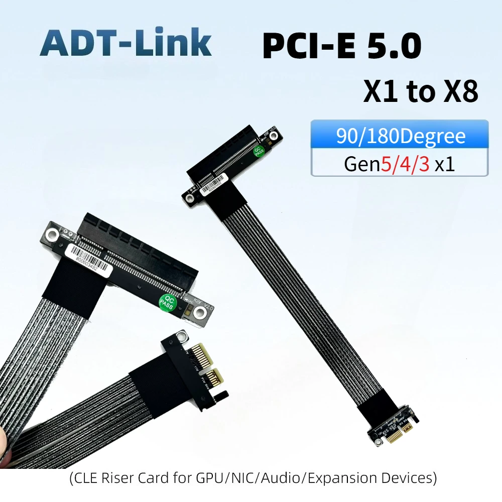 ADT-Link PCI Express 5.0 4.0 3.0 X1 To X8 Extension Riser Cable PCIe x1/x4/x8 Capture Card RAID SSD LAN USB Cards 1X 8X Extender