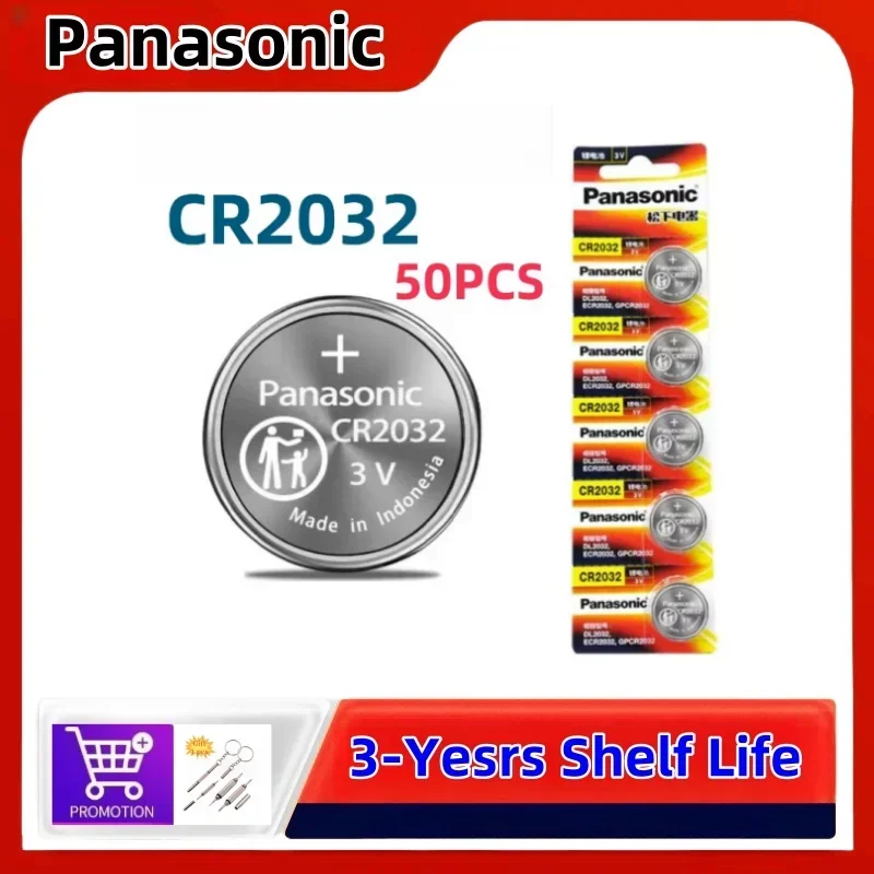 

50PCS Original Panasonic CR2032 DL2032 ECR2032 Lithium Battery Watch Toy Calculator Car Key Remote Control Button Coin Cells