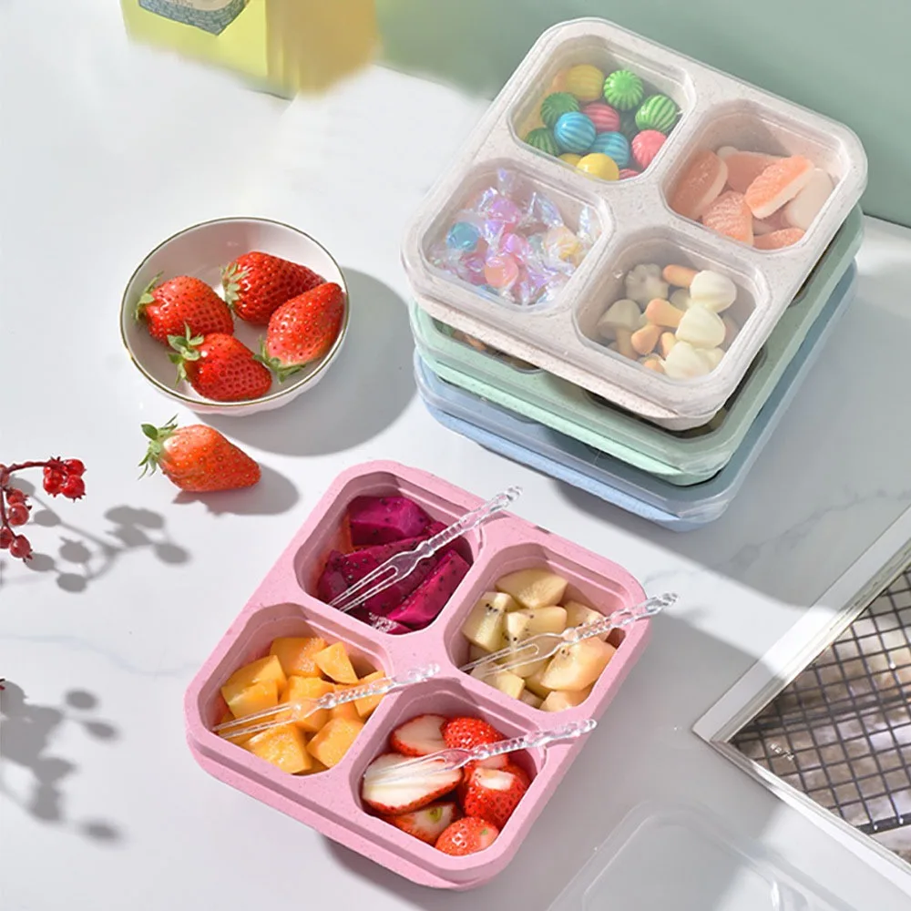 Food Prep Snacks - 1pc Reusable Wheat Straw 4 Compartments